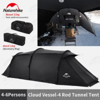 Naturehike Cloud Vessel Tunnel Tent 4 Rod Double Silicon Black Tent With Snow Skirt 4-6 Person Large Space for camping Hiking