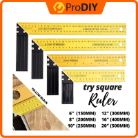 200 / 250 / 300 Profield Try Square Scale Ruler Tool L Ruler Yellow Black Pembaris Sesiku L