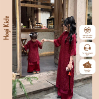 [ Hogi Kids ] Áo Dài Cho Bé Gái, Áo Dài Mẹ Và Bé Phượng Vũ Chất Voan Lông Hai Màu Đỏ / Hồng