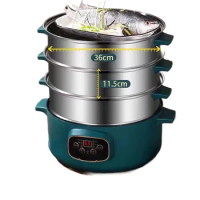 Multi Layer 36CM Electric Steam Cooker Large Capacity Stainless Steel Automatic Power Off Fish Steaming and Cooking Pot