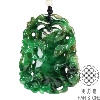 【漢石齋】天然翡翠A貨 瑞獸福瓜玉佩吊墜 花青種帶辣綠(43*57*11mm)