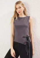 Trendyol Anthracite Fitted Binding Detail Stretchy Knitted Blouse