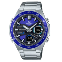 【CASIO 卡西歐】EDIFICE 運動風大錶面指針數位雙顯錶-藍(EFV-C110D-2AV)