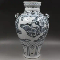 Chinese Vase White Dragon in Blue and White Procelain Vase Bouquet Vase Hand-Painted Vintage Collection