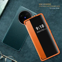 For VIVO X100 PRO Luxury Skin Smooth Window View Leather Case PU Classic Book Flip Cover For VIVO X100 X100PRO Phone Funda Bags