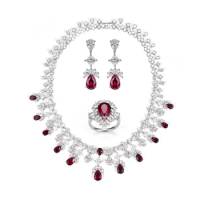 Messi Jewelry 925 Sterling Silver Lab Grown Ruby Necklace Earrings Rings Fashion DEF Moissanite Jewelry Set