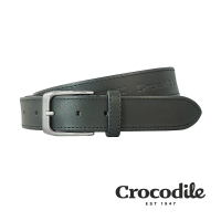 【Crocodile】Crocodile 鱷魚皮件 真皮打洞皮帶 0102-35004-01-黑色(義大利進口牛皮)