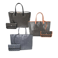【GOYARD 高雅德】PM 經典滾邊 防水帆布 黑色 棕色 灰色 子母包 購物包 托特包(STLOUIPMLTY)