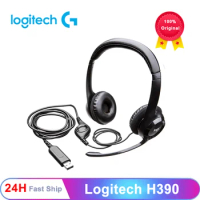 Logitech H390 H340 Original Wired Computer Headset With Mic Foldable 2.33M USB Stereo Headphones Computer Office Wired Earphone