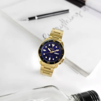 【SEIKO 精工】5 Sports 機械錶 星期日期 防水100米 日本製造 不鏽鋼手錶 藍x鍍金 42mm(SRPK20)
