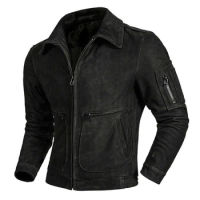 2023 New Air Force Flight Suit Top Layer Matte Cowhide Genuine Leather Jacket Men's Retro Genuine Leather Black Jacket Trendy