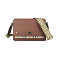 BURBERRY 巴寶莉  NOTE金屬壓印LOGO牛皮釦式斜背方包(中/巧克力棕)