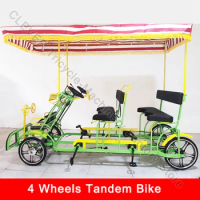 4 Wheels Multi-Seats Bicycle With Front Baby Seat Quadricycle Family Tandem Bike For 4 Person With Roof