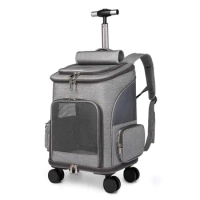 Pet Carrier Travel Trolley Bag Draw Bar Stroller Cat Backpack Cage Adjustable Detachable Expandable Carrying