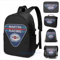 Funny Graphic print martini racing rally USB Charge Backpack men School bags Women bag Travel laptop bag