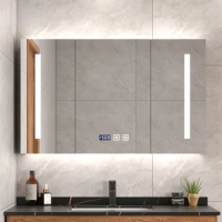 Bathroom Mirror Cabinet Wall-Mounted Toilet Hand Washing Bathroom Mirror with Shelf Storage Organizer Smart Mirror Cabinet