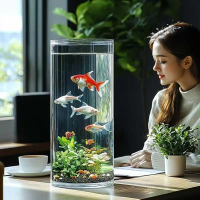 透明仿玻璃壓克力圓柱魚缸 客廳桌面用 口徑15高40CM
