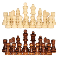 32Pcs Wooden Chess Pieces, Tournament Wood Chessmen Pieces with No Board, Chess Game Pawns Figurine Pieces Replacements