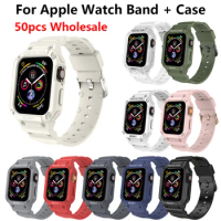 50pcs Case For Apple Watch Band 49mm 44/45/42mm 41/40/38mm For iWatch Ultra 7 8 6 5 4 SE TPU Protective Cover Silicone Bracelet