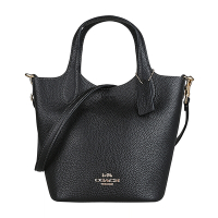COACH Hanna金字馬車LOGO荔枝壓紋牛皮吸釦式手提斜背水桶包(小/黑)