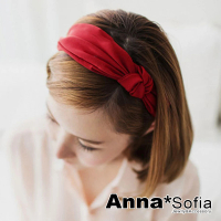 【AnnaSofia】韓式寬髮箍髮飾-側單結光感牛奶絲 現貨(酒紅系)