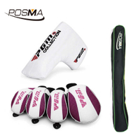 POSMA 高爾夫球桿套 粉紅款 四入組 搭配推桿套 附黑色長桿包 CC170RED