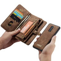 Multifunctional Split Wallet Leather Pouch Bag Cover For Oneplus 7 / One Plus 7 Pro Phone Case Money Card Pocket Zipper
