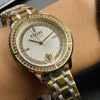 【VERSUS】VERSUS凡賽斯男女通用錶型號VV00082(白色幾何立體圖形錶面金色錶殼金銀相間精鋼錶帶款)