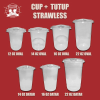 Gelas Oval + Tutup Strawless | cup oval Dengan tutup Plastik