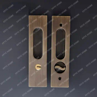 Brass Sliding Door Lock Modern American Push Pull Hidden Handle Interior Living Room Bathroom Balcony Lockset With Keys