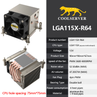 COOLSERVER R64 Server CPU Cooler 180W 4 Heats Workstation หม้อน้ำ PWM 4PIN พัดลมระบายความร้อนสำหรับ In LGA2011 1700 115X AMD AM4