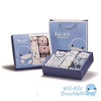 KUKU酷咕鴨 北歐迷境森林懶人包巾豪華彌月禮盒16件組(藍/粉)