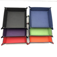 Foldable Dice Tray Box PU Leather Folding Square Tray for Dice Table Games Key Wallet Coin Storage Box Trays Desktop Organizer