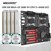 MACHINIST X99 Dual CPU Motherboard Combo LGA2011-3 Xeon Kit E5 2690 V4 CPU *2pcs DDR4 ECC 64GB RAM Memory USB3.0 NVME M.2 D8 MAX