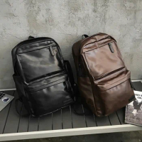 Leather Minimalist Backpack for Men's Fashion Trend Leisure Travel Computer Backpack Junior School Student Backpack Men's Bag