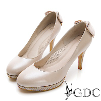 GDC-羊皮蝴蝶結溫柔氣質鑲鑽高跟新娘鞋-粉色