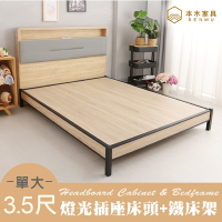 本木家具-查爾 舒適靠枕房間二件組-單大3.5尺 床頭+鐵床架