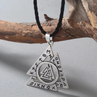 CHENGXUN Norse Valknut Rune Pendant - Symbol of Viking God Odin - Asatru Elder Futhark Talisman Pewter Pendant Amulet