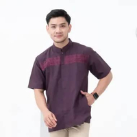 Gioli Baju Koko Pria Lengan Pendek Motif Bordir Warna Bahan Spun Poly UNGU TUA L