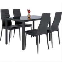 5 Pieces Dining Room Set Tempered Glass Dining Table with 4 Chairs, Black dining room chairs dining table set furniture