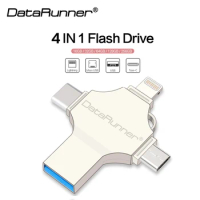 DataRunner 4 IN 1 USB Type C Flash Drive 128GB External Storage Pendrive for iPhone/iPad/Android/PC 256GB 64GB 32GB Thumbdrive