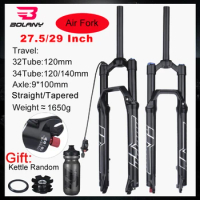 Bolany Bicycle Air Fork 27.5/29 Inch Mtb Bike Air Suspension Fork 120/140mm Travel 34mm Straight Tube Magnesium Alloy Bike Fork