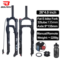 BOLANY Snow Bike Suspension 26inch Aluminum Alloy Air Gas Fork For Fat 4.0"Tire E-bike Bicycle Accessories