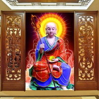 地藏王菩薩中式玄關16D壁畫無縫電視背景墻紙佛像佛堂壁紙