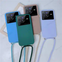 Crossbody Necklace Lanyard Strap Case For VIVO X80 Pro Candy Color Soft Silicone Cover For vivo X70 X60 X80 X50 Pro Plus Fundas