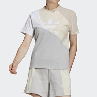 Adidas Adicolor HC7041 女 短袖 上衣 T恤 經典 休閒 國際版 異材質 三葉草 灰米
