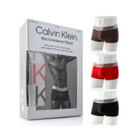 【Calvin Klein 凱文克萊】CK 男士內褲 低腰短版 彈性平口四角內褲 3色組盒裝(寬腰帶 舒適 透氣)