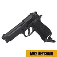 M92-Black Mini Gun Keychain 1:4 Miniature Gun Shape Pistol Keyring Pendant Ornament Gift for Army Fan Model Collection