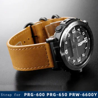 Genuine leather bracelet 24mm for Casio PRG-600YB PRW-6600 PRG-650 series vintage frosted cowhide watch strap men's wristband