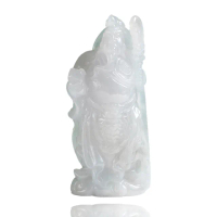 【喜緣玉品】天然淡紫羅蘭冰糯翡翠關公擺件(直)